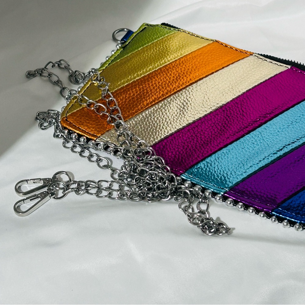NWT Orange Striped Clutch / Crossbody with Zipper - Picture 5 of 8